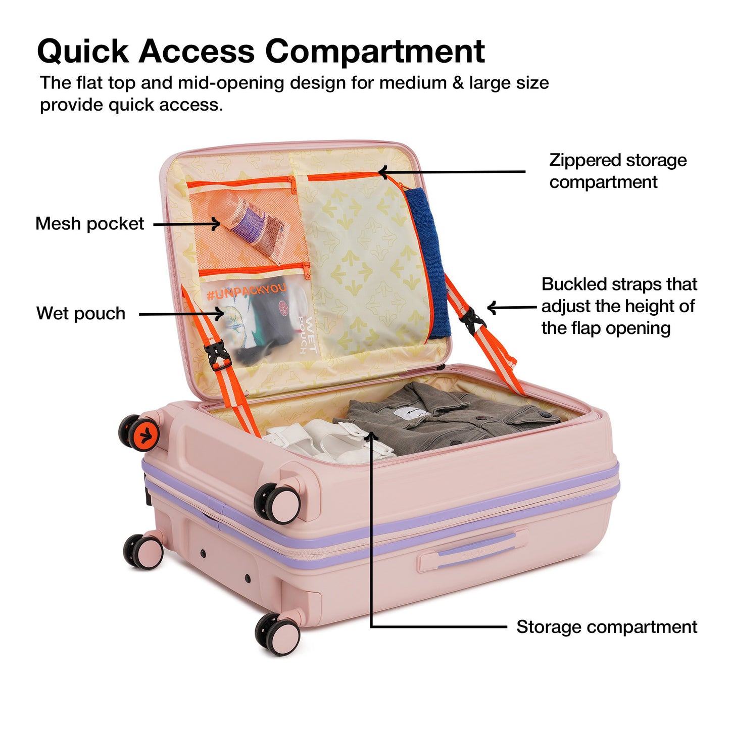 Nasher Miles Alexandria Hard-Sided Polypropylene TSA Lock Check-in Luggage 24 inch | 65cm | 8 Wheels Medium Trolley Bag for Travel | Suitcase (Peach Grey)