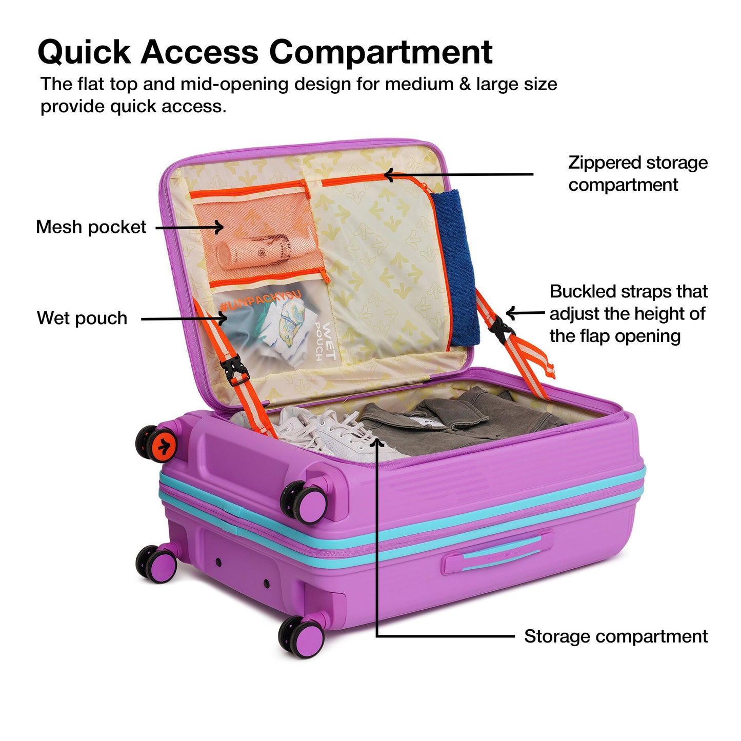 Nasher Miles Alexandria Hard-Sided Polypropylene TSA Lock Check-in Luggage 24 inch | 65cm | 8 Wheels Medium Trolley Bag for Travel | Suitcase (Purple Blue)