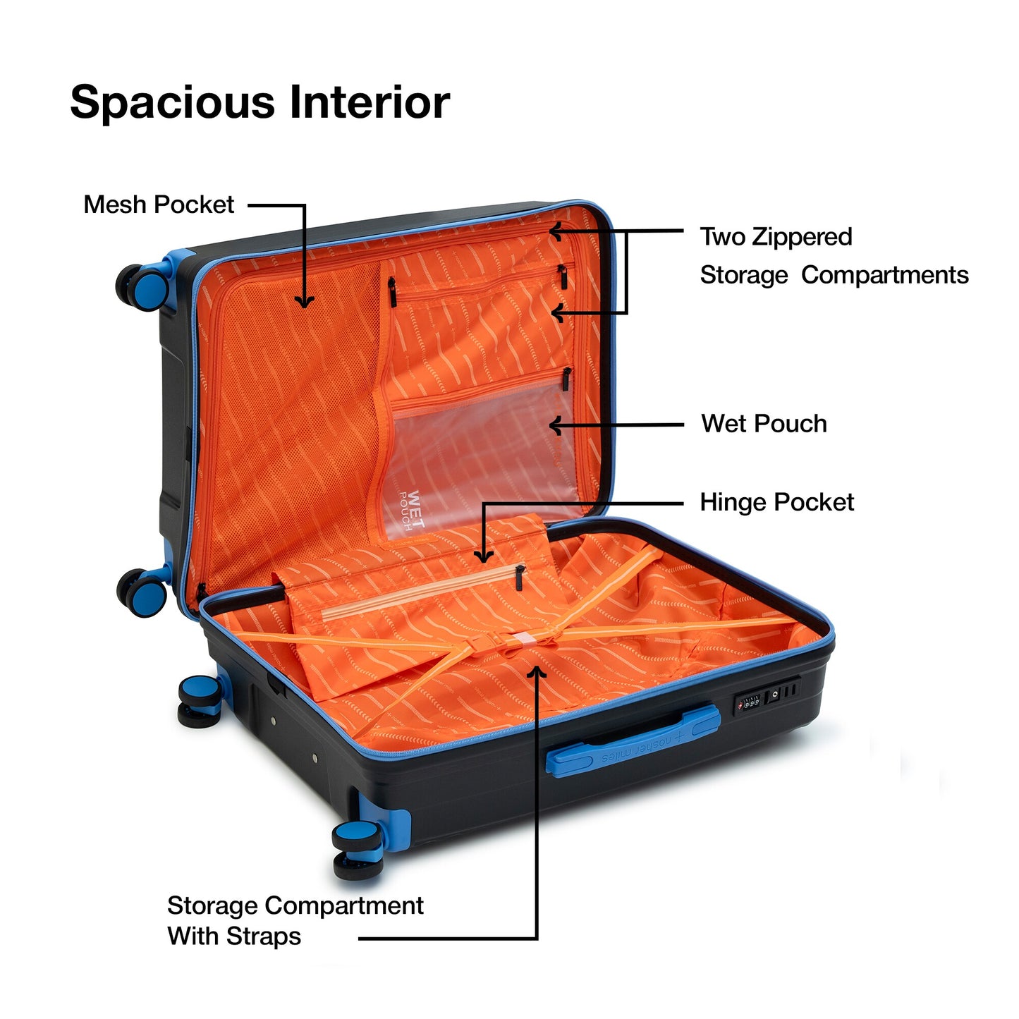 Nasher Miles Havelock TSA Lock and Anti-Theft Hard-Sided Polypropylene Check-in Luggage Black 24 inch |65 Trolley Bag | Suitcase