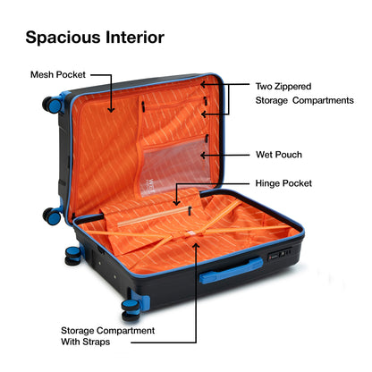 Nasher Miles Havelock TSA Lock and Anti-Theft Hard-Sided Polypropylene Check-in Luggage Black 24 inch |65 Trolley Bag | Suitcase