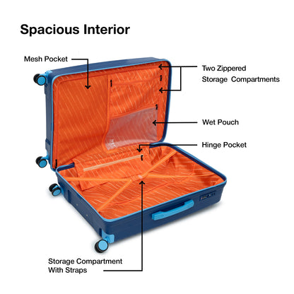 Nasher Miles Havelock TSA Lock and Anti-Theft Hard-Sided Polypropylene Check-in Luggage Blue 24 inch |65 Trolley Bag | Suitcase