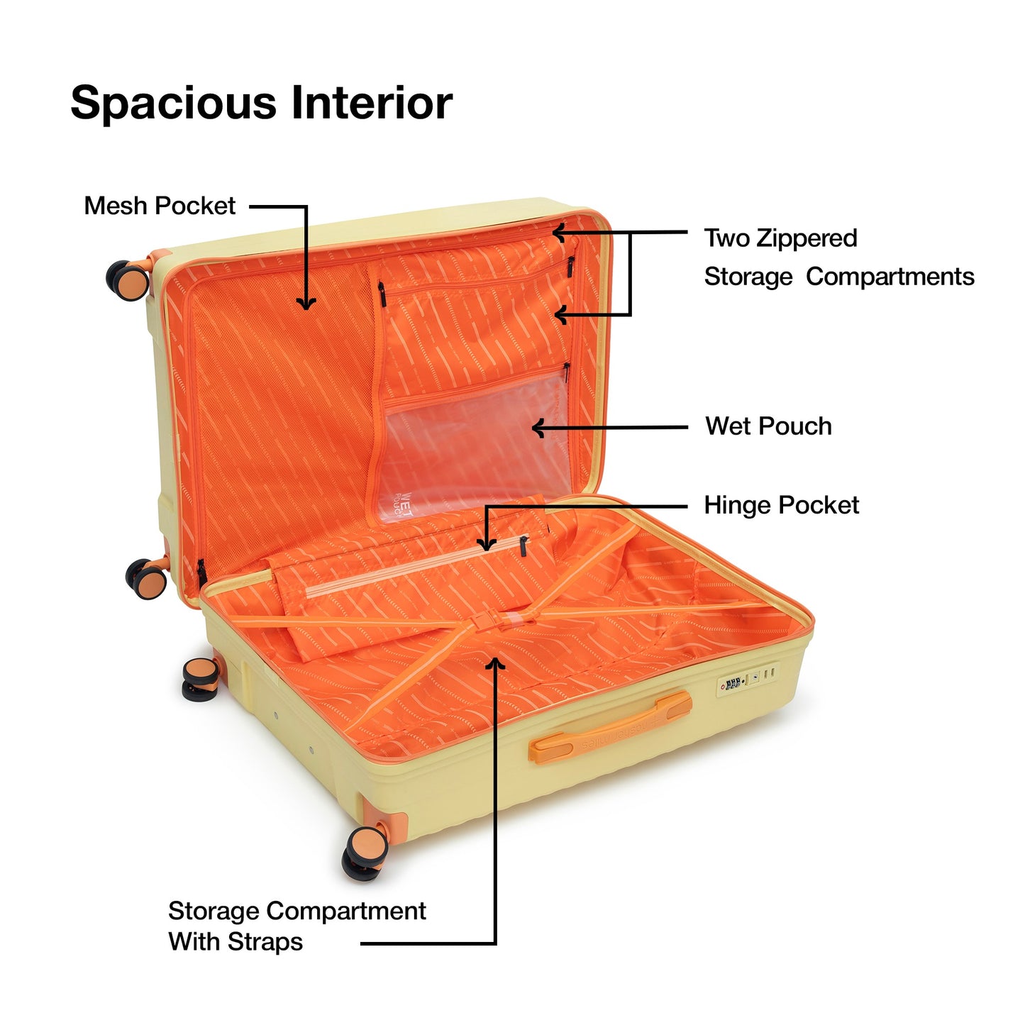 Nasher Miles Havelock TSA Lock and Anti-Theft Hard-Sided Polypropylene Check-in Luggage Cream 24 inch |65 Trolley Bag | Suitcase