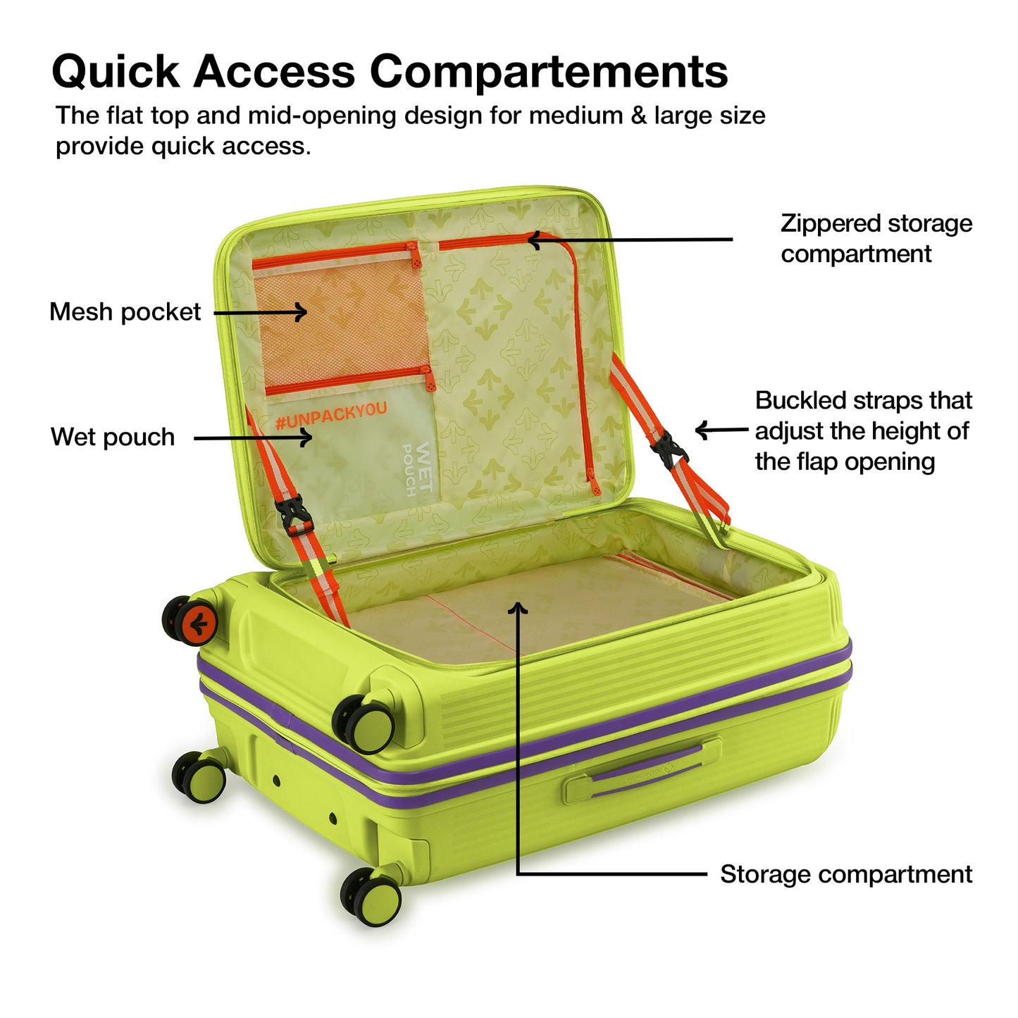 Nasher Miles Alexandria Hard-Sided Polypropylene TSA Lock Check-in Luggage 24 inch | 65cm | 8 Wheels Medium Trolley Bag for Travel | Suitcase (Green Purple)