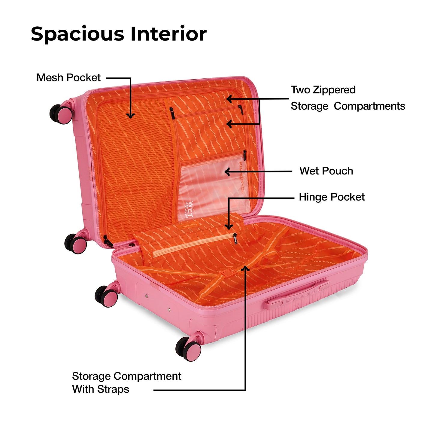 Nasher Miles Hawaii TSA Lock and Anti-Theft Hard-Sided Polypropylene Check-in Luggage Pink 24 inch |65 Trolley Bag | Suitcase