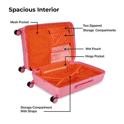 Nasher Miles Hawaii TSA Lock and Anti-Theft Hard-Sided Polypropylene Check-in Luggage Pink 24 inch |65 Trolley Bag | Suitcase
