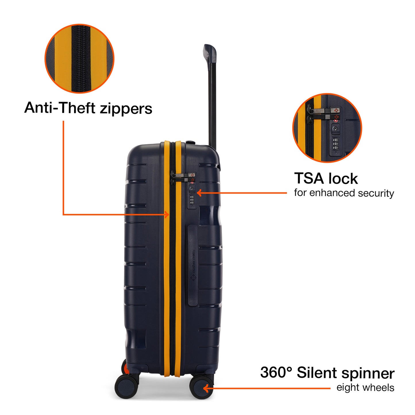 Nasher Miles Cannes Hard-sided Polypropylene Check-In Luggage Navy Blue Yellow 24 inch | 65 cm Medium Trolley bag