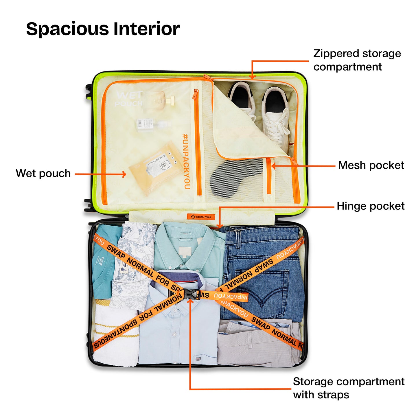Nasher Miles Oslo TSA Lock Hard-Sided Polycarbonate Wide Telescopic Handle Check-in Luggage Neon Green Grey 26 inch |66 Trolley Bag |Medium Suitcase