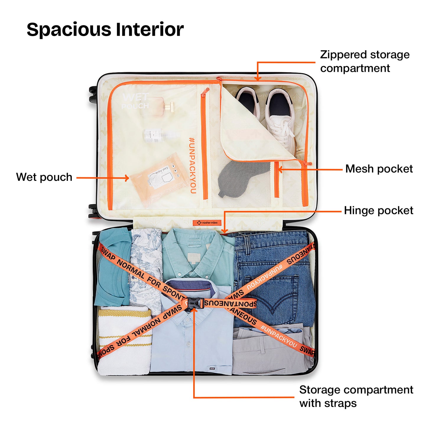 Nasher Miles Oslo TSA Lock Hard-Sided Polycarbonate Wide Telescopic Handle Check-in Luggage White Black 26 inch |66 Trolley Bag |Medium Suitcase