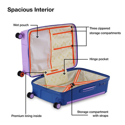 Nasher Miles Dubai TSA Lock Hard-Sided Polypropylene Check-in Luggage 24 inch | 65cm | 8 Wheels Medium Trolley Bag for Travel | Suitcase (Lavender Navy Blue)