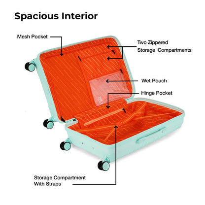 Nasher Miles Hawaii TSA Lock and Anti-Theft Hard-Sided Polypropylene Check-in Luggage Pastel Green 24 inch |65 Trolley Bag | Suitcase
