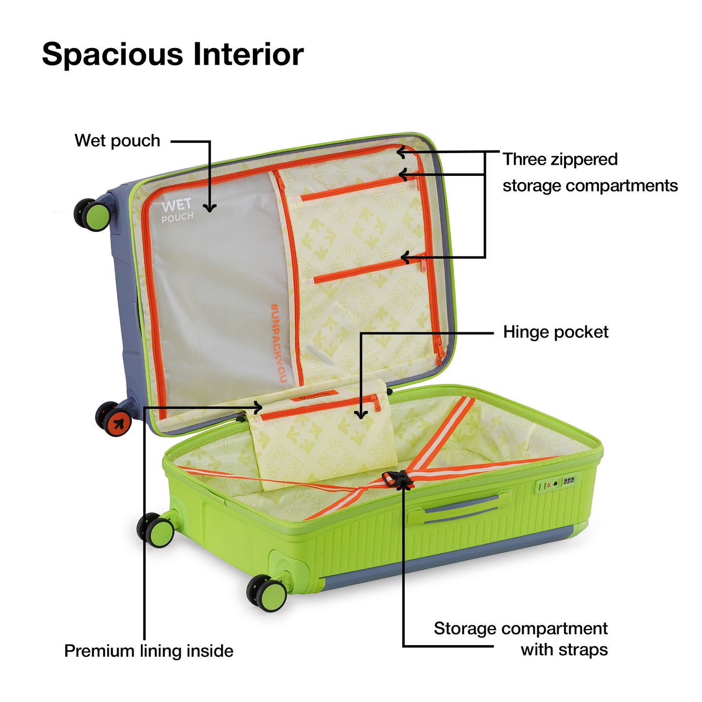Nasher Miles Dubai TSA Lock Hard-Sided Polypropylene Check-in Luggage 24 inch | 65cm | 8 Wheels Medium Trolley Bag for Travel | Suitcase (Grey Green)