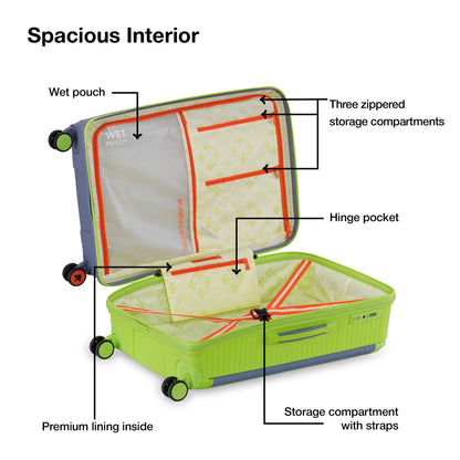 Nasher Miles Dubai TSA Lock Hard-Sided Polypropylene Check-in Luggage 24 inch | 65cm | 8 Wheels Medium Trolley Bag for Travel | Suitcase (Grey Green)