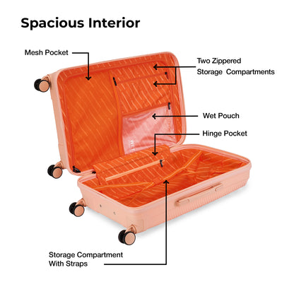 Nasher Miles Hawaii TSA Lock and Anti-Theft Hard-Sided Polypropylene Check-in Luggage Peach 24 inch |65 Trolley Bag | Suitcase