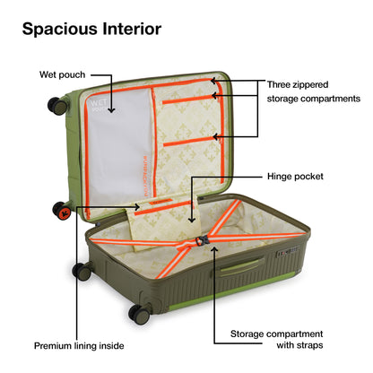 Nasher Miles Dubai TSA Lock Hard-Sided Polypropylene Check-in Luggage 24 inch | 65cm | 8 Wheels Medium Trolley Bag for Travel | Suitcase (Green Brown)