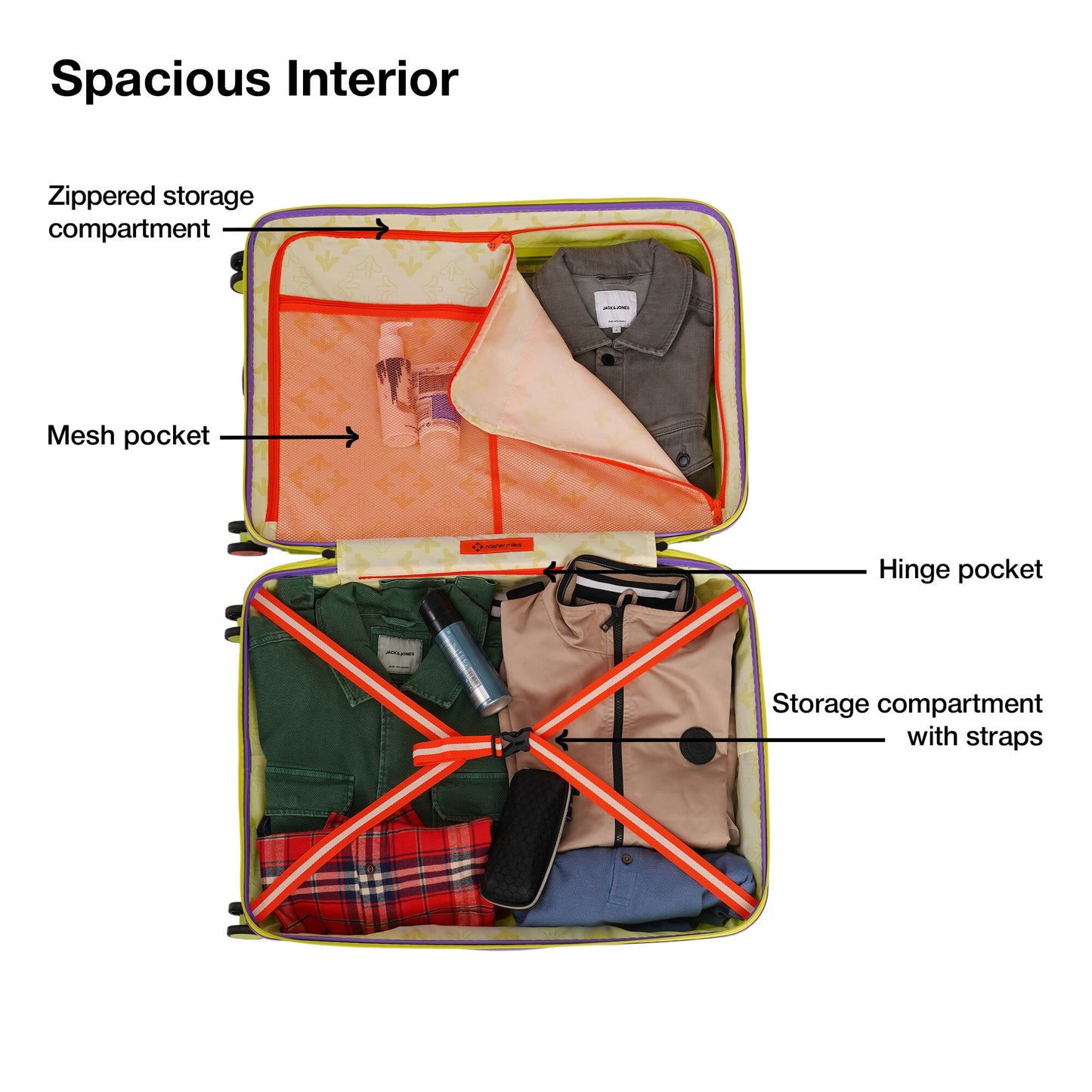 Nasher Miles Alexandria Hard-Sided Polypropylene TSA Lock Check-in Luggage 24 inch | 65cm | 8 Wheels Medium Trolley Bag for Travel | Suitcase (Green Purple)