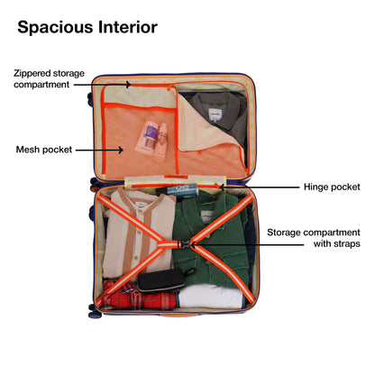 Nasher Miles Alexandria Hard-Sided Polypropylene TSA Lock Check-in Luggage 24 inch | 65cm | 8 Wheels Medium Trolley Bag for Travel | Suitcase (Navy Blue Peach)