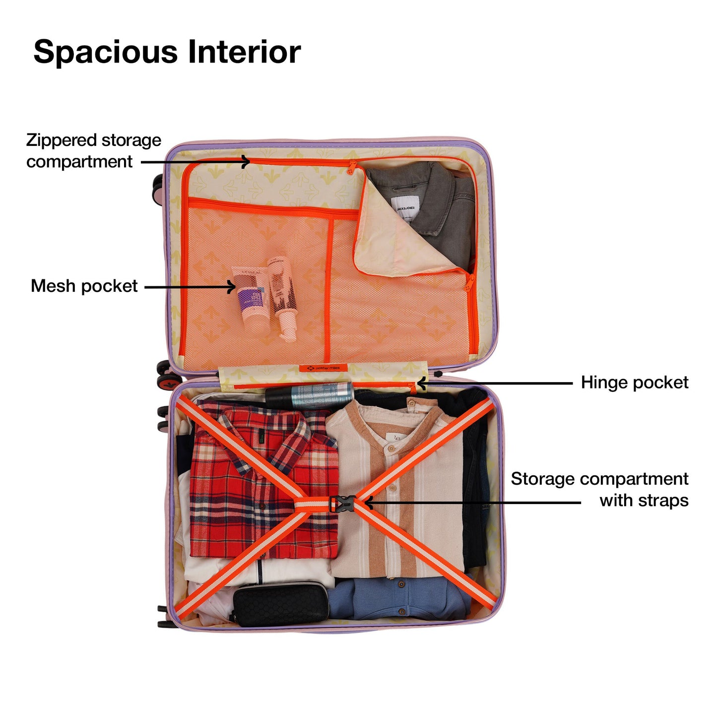 Nasher Miles Alexandria Hard-Sided Polypropylene TSA Lock Check-in Luggage 24 inch | 65cm | 8 Wheels Medium Trolley Bag for Travel | Suitcase (Peach Grey)