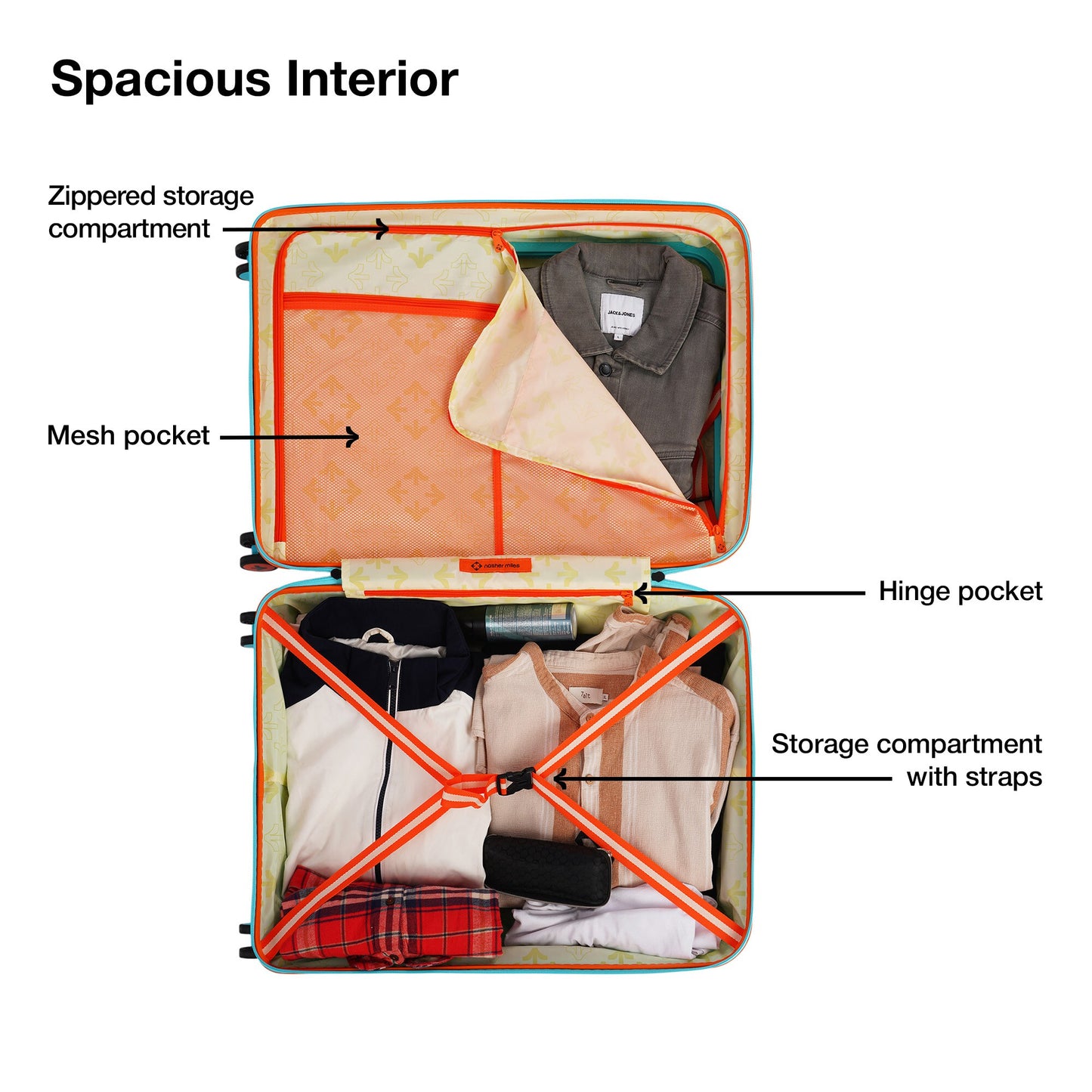 Nasher Miles Alexandria Hard-Sided Polypropylene TSA Lock Check-in Luggage 24 inch | 65cm | 8 Wheels Medium Trolley Bag for Travel | Suitcase (Teal Peach)