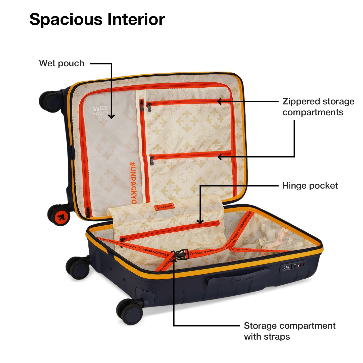 Nasher Miles Cannes Hard-sided Polypropylene Check-In Luggage Navy Blue Yellow 24 inch | 65 cm Medium Trolley bag