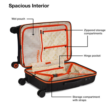 Nasher Miles Cannes Hard-sided Polypropylene Check-In Luggage Black Orange 24 inch | 65 cm Medium Trolley bag