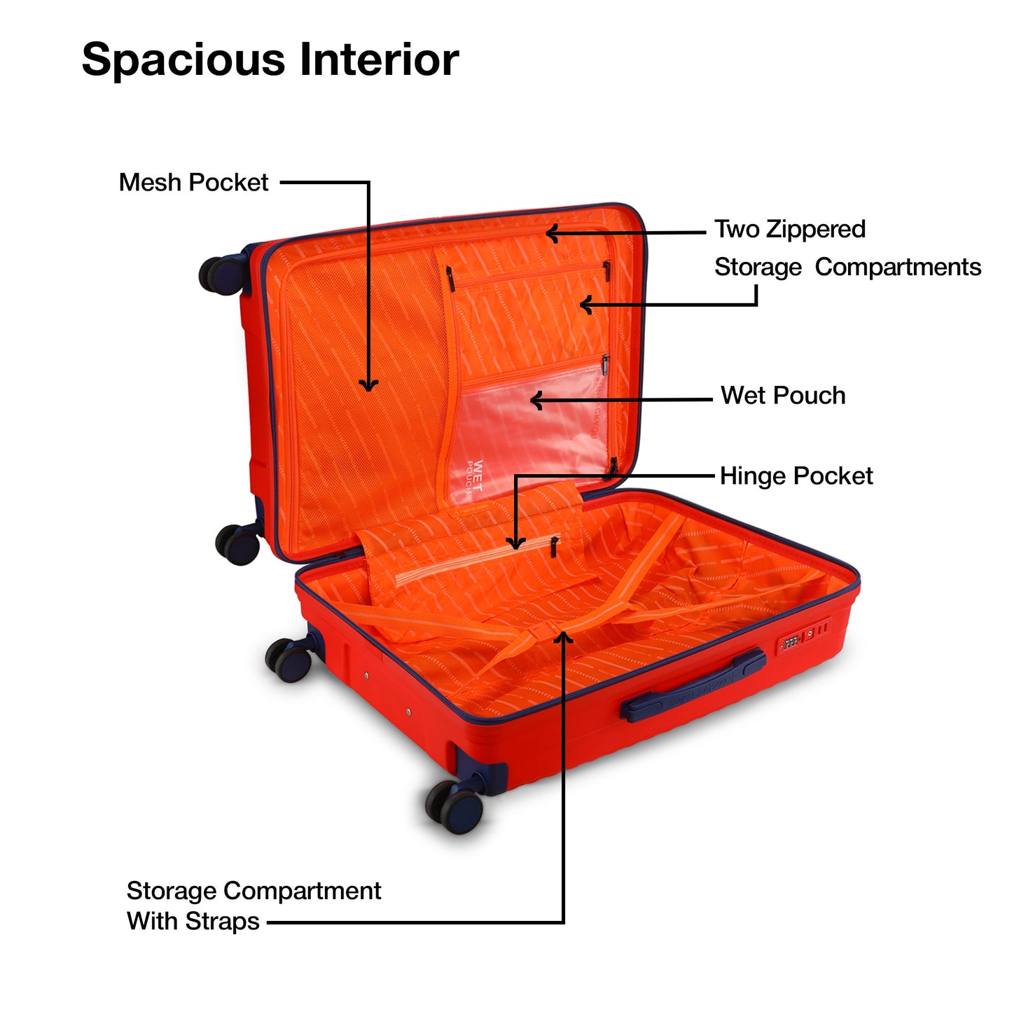 Nasher Miles Havelock TSA Lock and Anti-Theft Hard-Sided Polypropylene Check-in Luggage Red 24 inch |65 Trolley Bag | Suitcase
