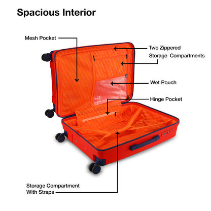 Nasher Miles Havelock TSA Lock and Anti-Theft Hard-Sided Polypropylene Check-in Luggage Red 24 inch |65 Trolley Bag | Suitcase