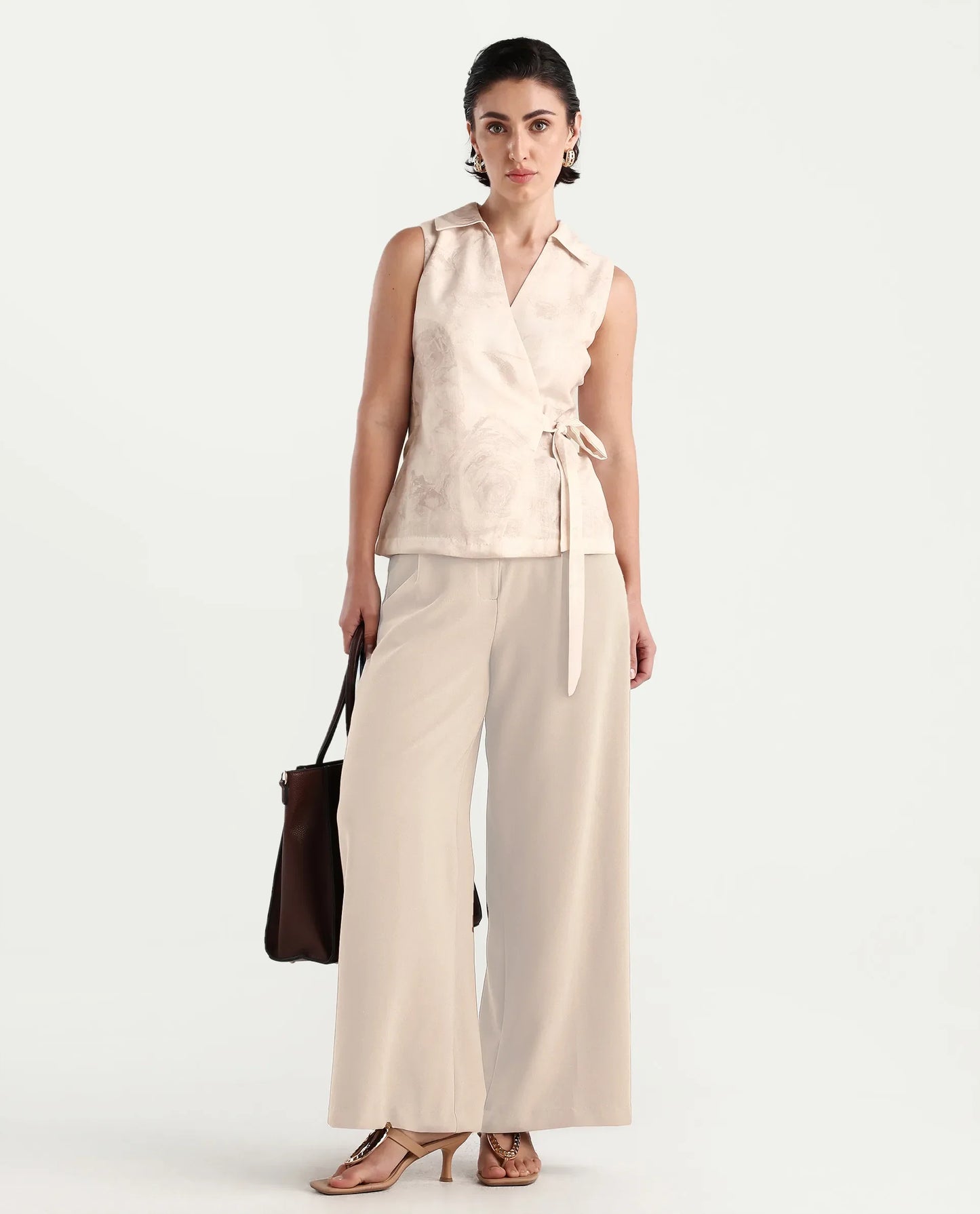 Rareism Women's Marlopo Light Beige Polyester Jonny Collar Fitted Top | RAREISM at Broadway