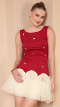 MAROON & IVORY EMBELLISHED TULLE DRESS | De Novoo at Broadway