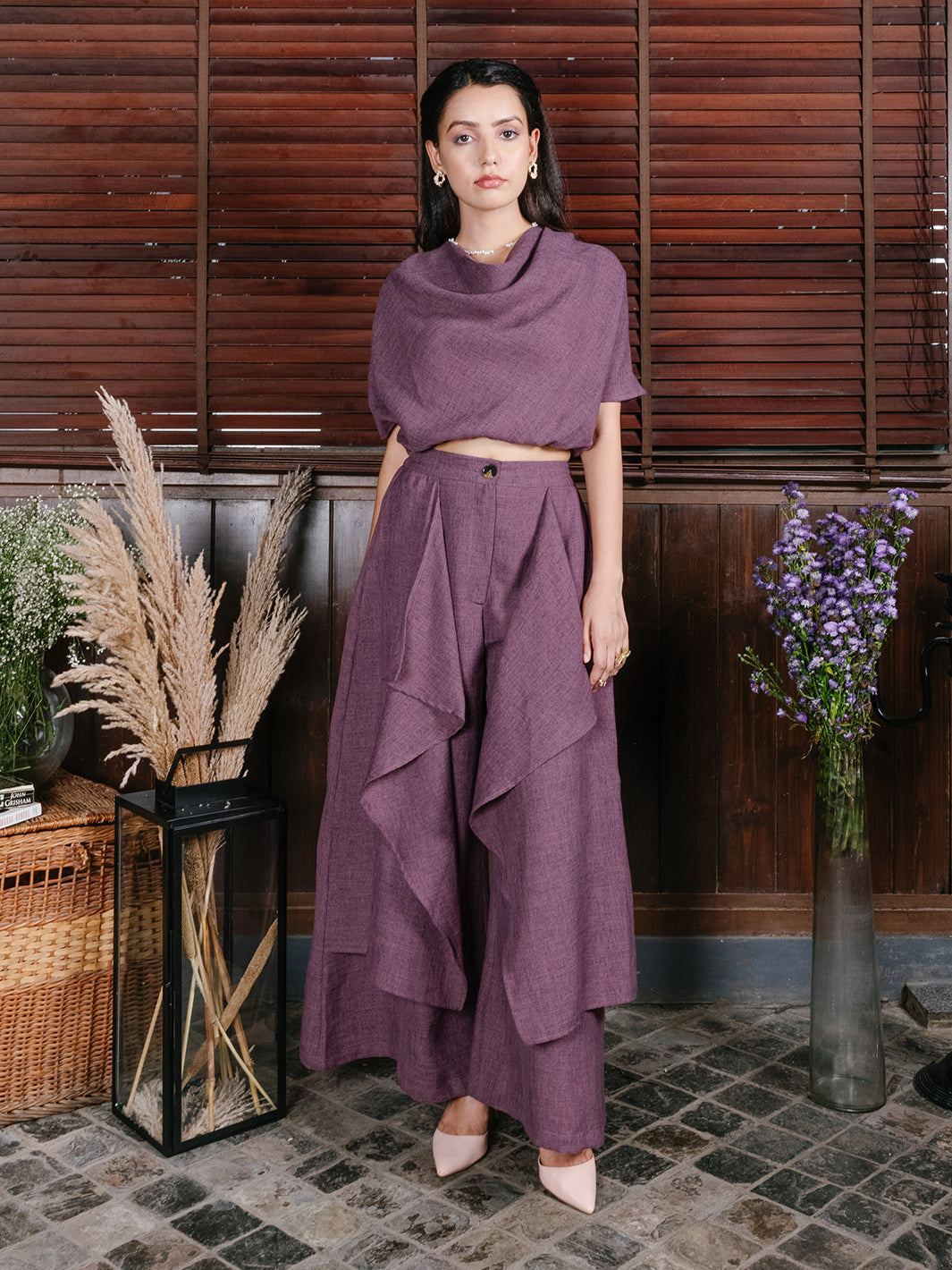 Mersin Purple Cowl Neck Top