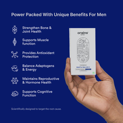 Origins Nutra Multi For Men (40+) | Boost Energy & Metabolism, Immune Support, Bone and Joint Support | Panax Ginseng Extract| GMP Certified | Non-GMO | For Men (40+) | 30 Soft gels.