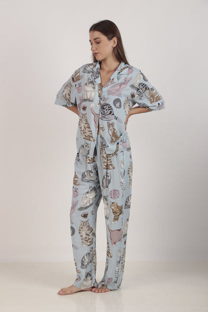 Meow Blue Loungewear set | Masha at Broadway