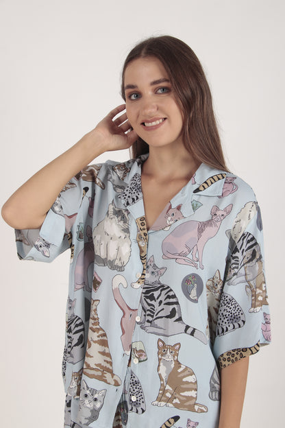 Meow Blue Loungewear set | Masha at Broadway