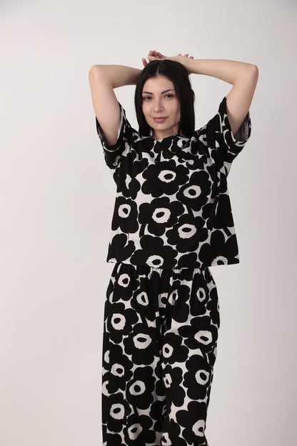 Black Bloom Oversized PJ Set | Masha at Broadway