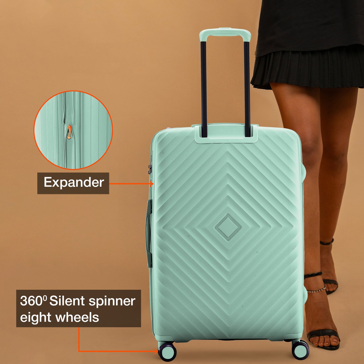 Nasher Miles Antwerp Hard-Sided Polypropylene Check-in Luggage 28 inch | 75cm TSA Lock 8 Wheels & Expander Large Trolley Bag for Travel | Suitcase (Pastel Green)