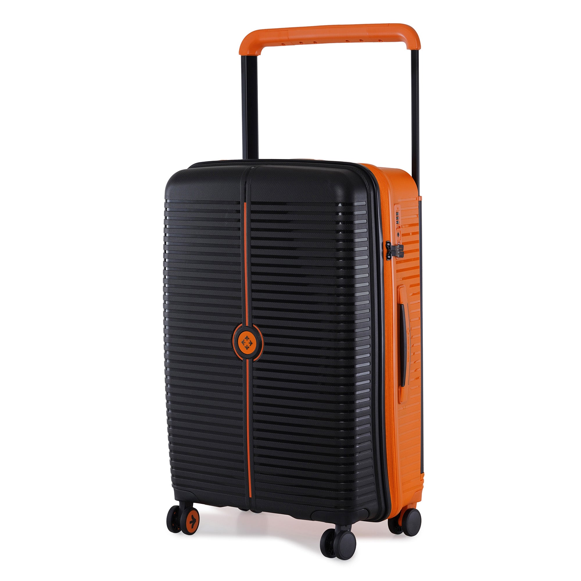 Nasher Miles Dubai TSA Lock Hard-Sided Polypropylene Check-in Luggage 24 inch | 65cm | 8 Wheels Medium Trolley Bag for Travel | Suitcase (Black Orange) | Nasher Miles at Broadway