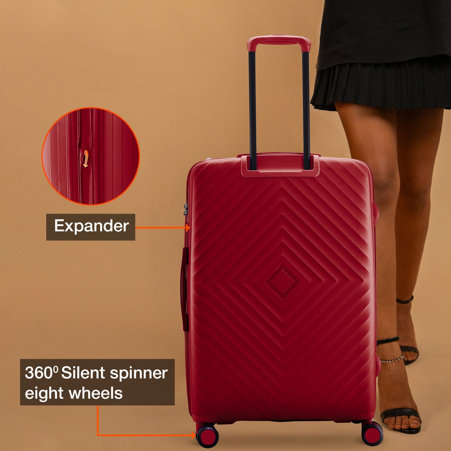 Nasher Miles Antwerp Hard-Sided Polypropylene Check-in Luggage 28 inch | 75cm TSA Lock 8 Wheels & Expander Large Trolley Bag for Travel | Suitcase (Maroon)