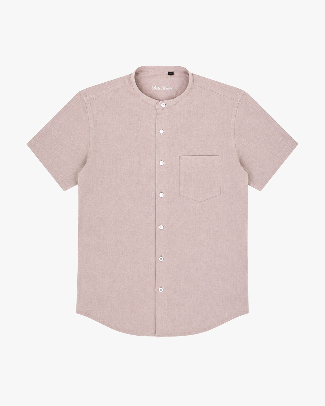 Bare Brown Mandarin Collar Cotton Linen Shirt, Slim Fit with Half Sleeves - Beige