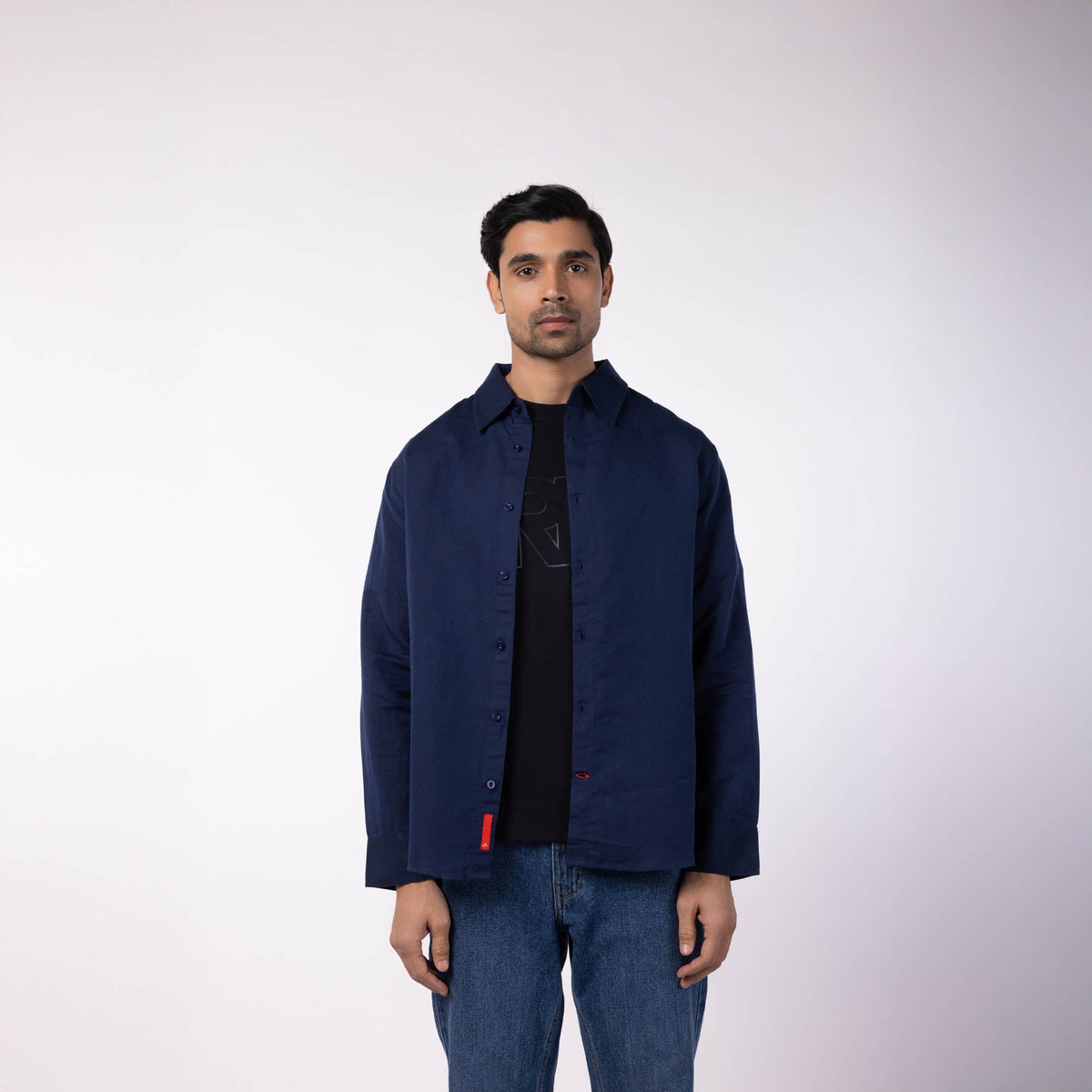 Men's Blended Classic Collar Shirt - Dark Blue