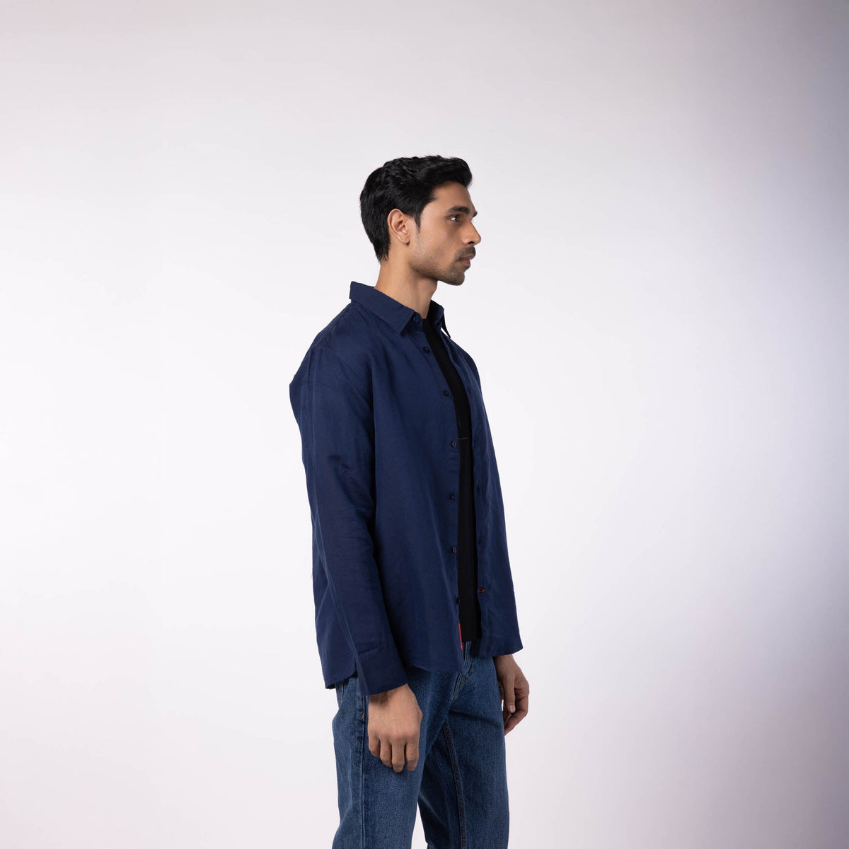 Men's Blended Classic Collar Shirt - Dark Blue