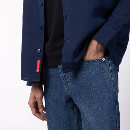 Men's Blended Classic Collar Shirt - Dark Blue
