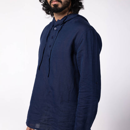 Men's Hooded Shirt - Dark Blue