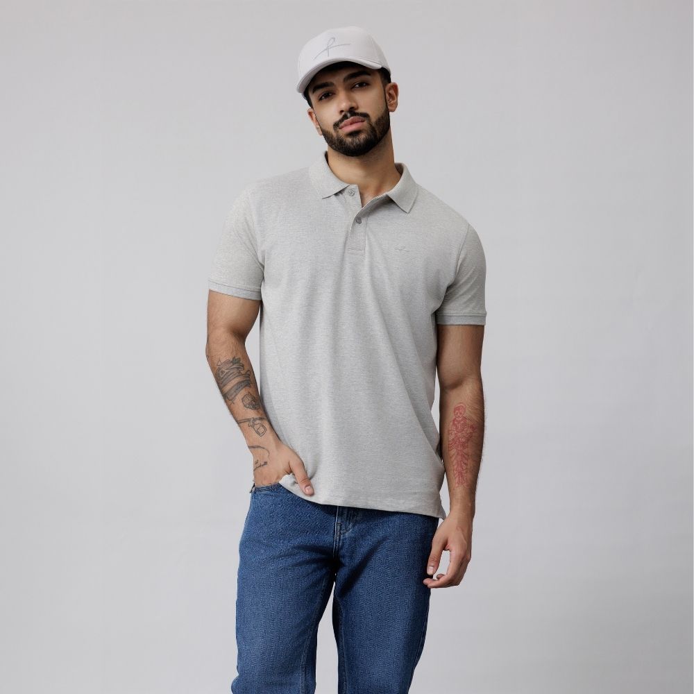 Men's Pique Polo - Grey Melange