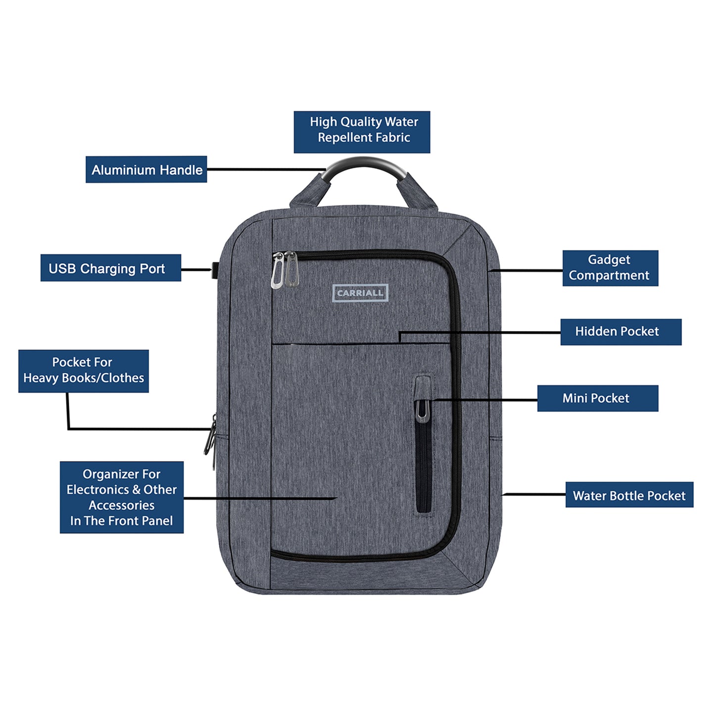 Carriall Minch Grey Smart Laptop Backpack with Charging Port