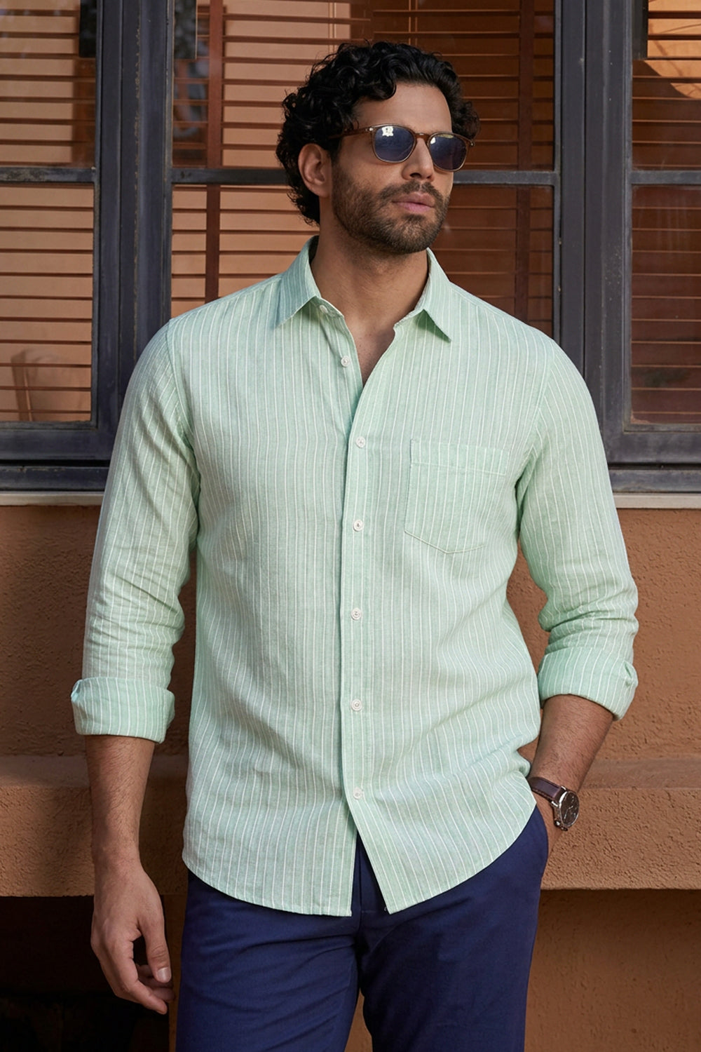 Airy Stripe Linen Cotton Blend Shirt