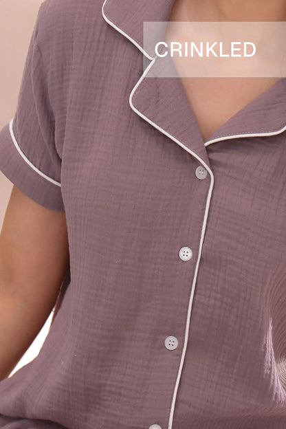 Mocha Crinkled Muslin Shorts Set
