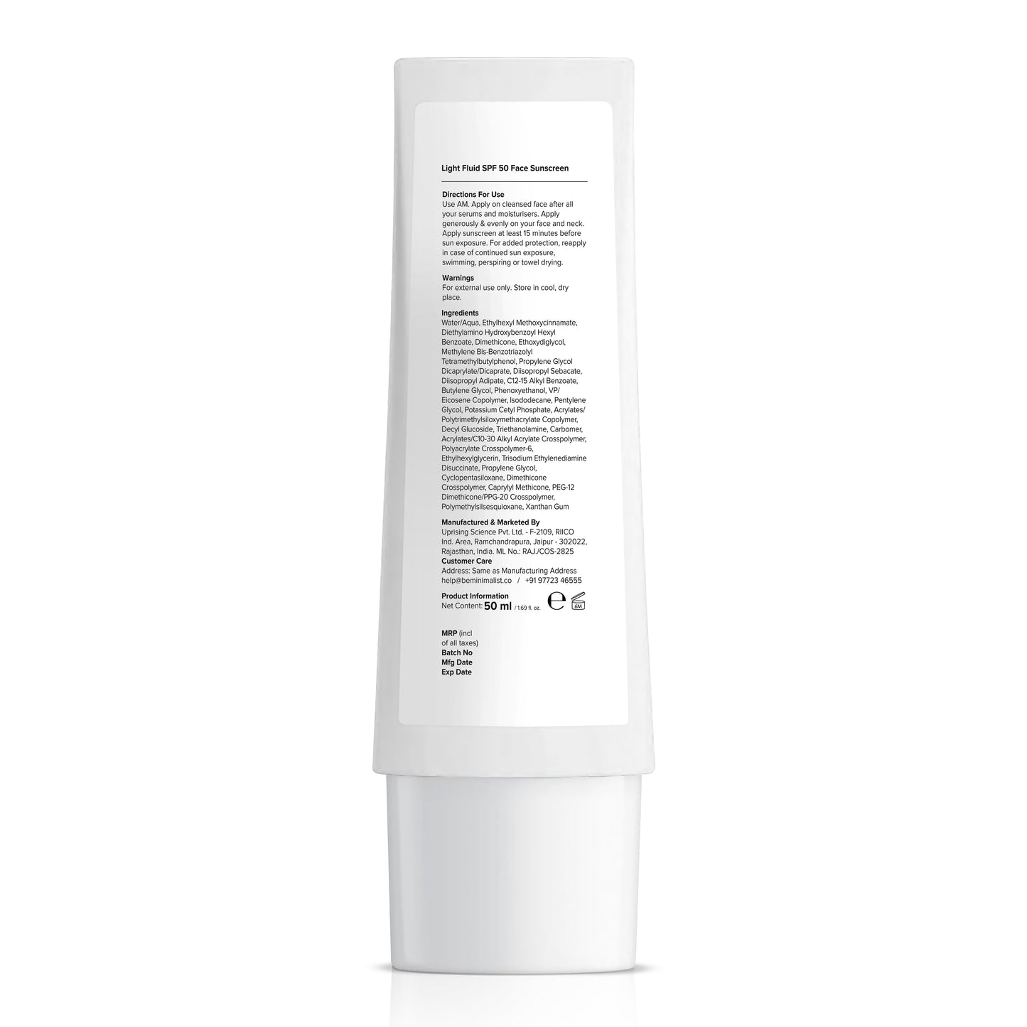 Minimalist Light Fluid SPF 50 Face Sunscreen 50ml
