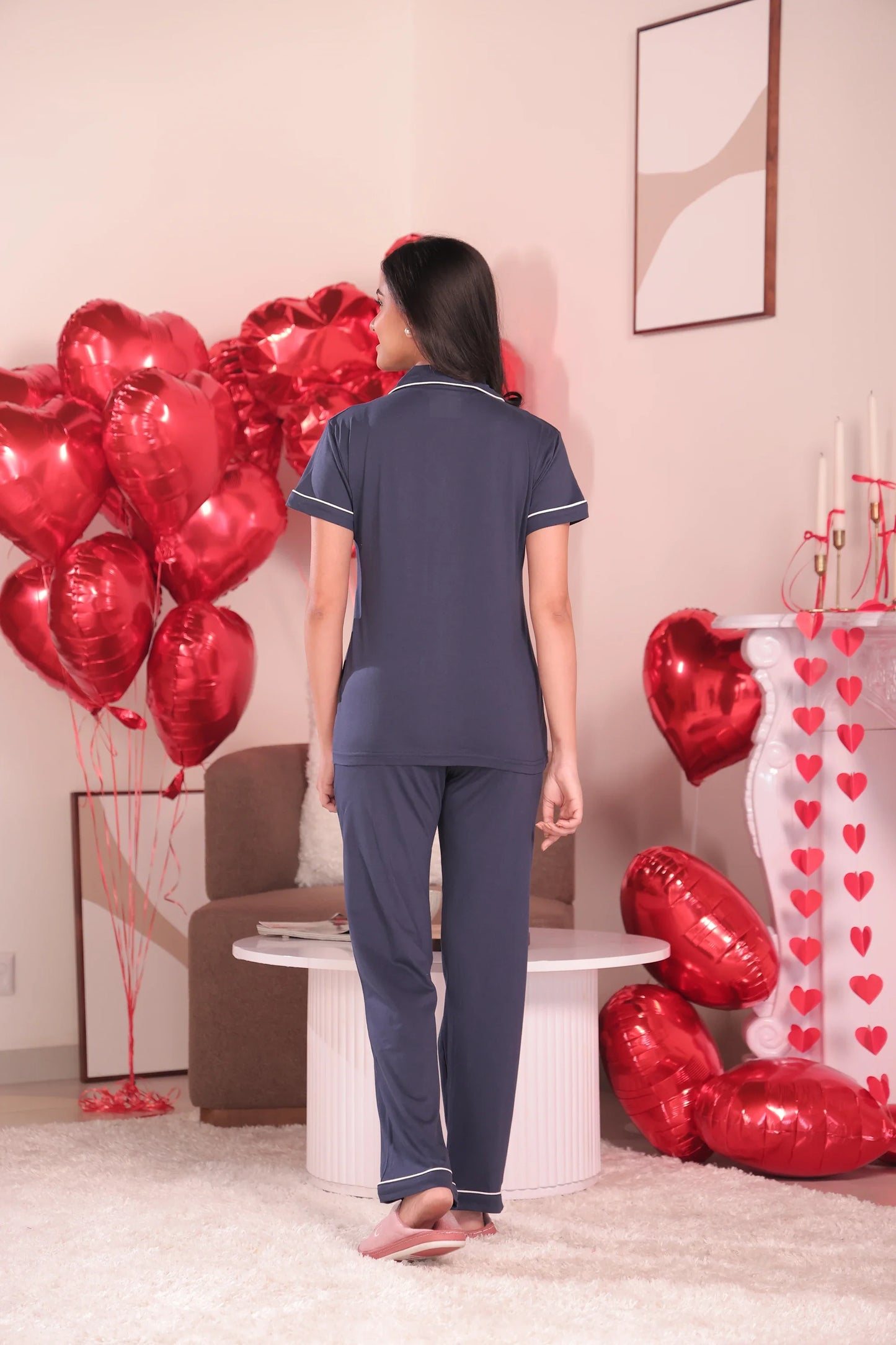 Navy Blue Solid Pyjama Set