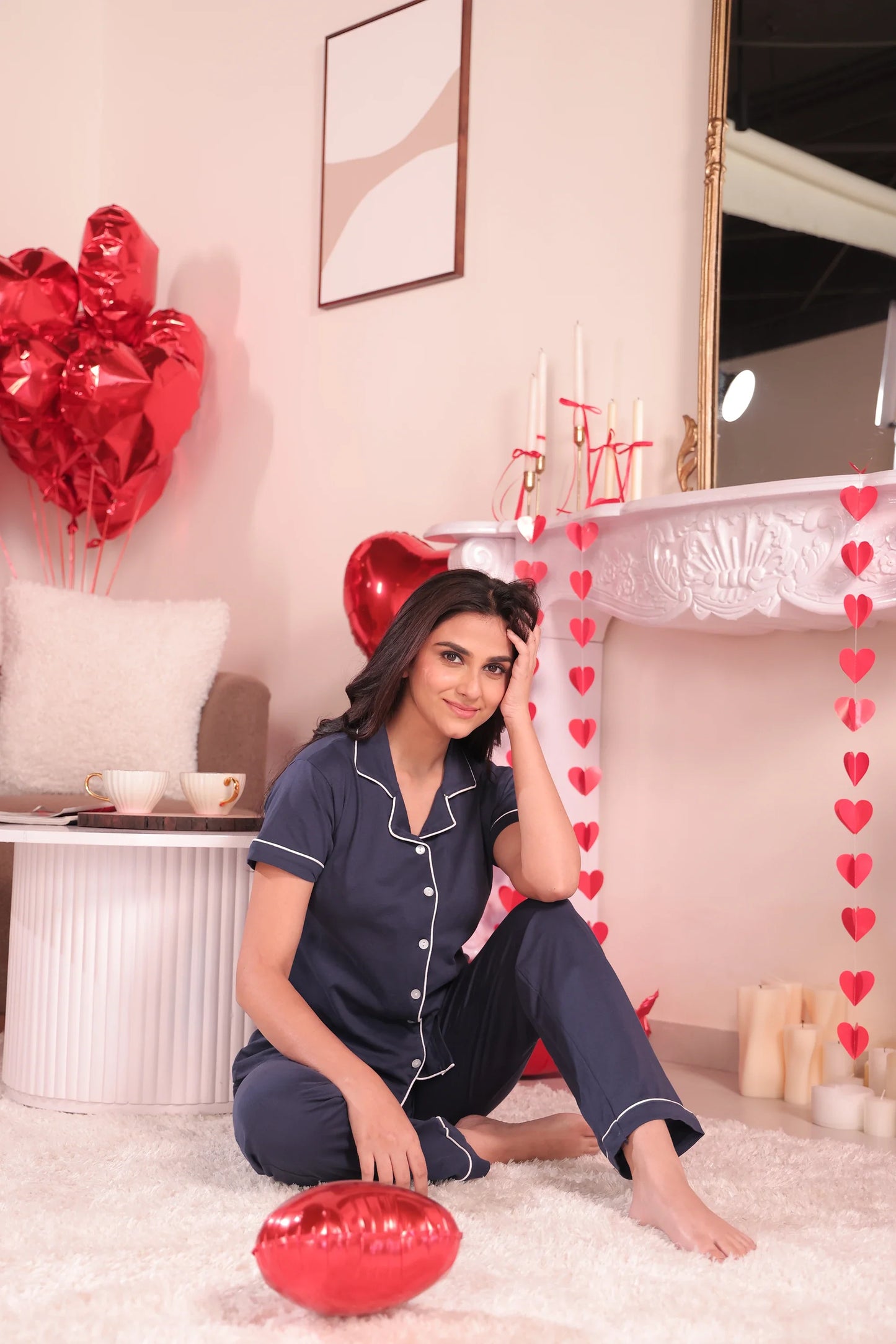 Navy Blue Solid Pyjama Set