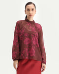 Rareism Women's Neho Brown Polyester Bishop Sleeve Band Collar Relaxed Fit Top | RAREISM at Broadway