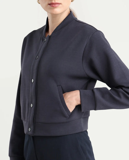 Rareism Women's Nitt Navy Cotton Blend Stand Collar Regular Fit Jacket | RAREISM at Broadway